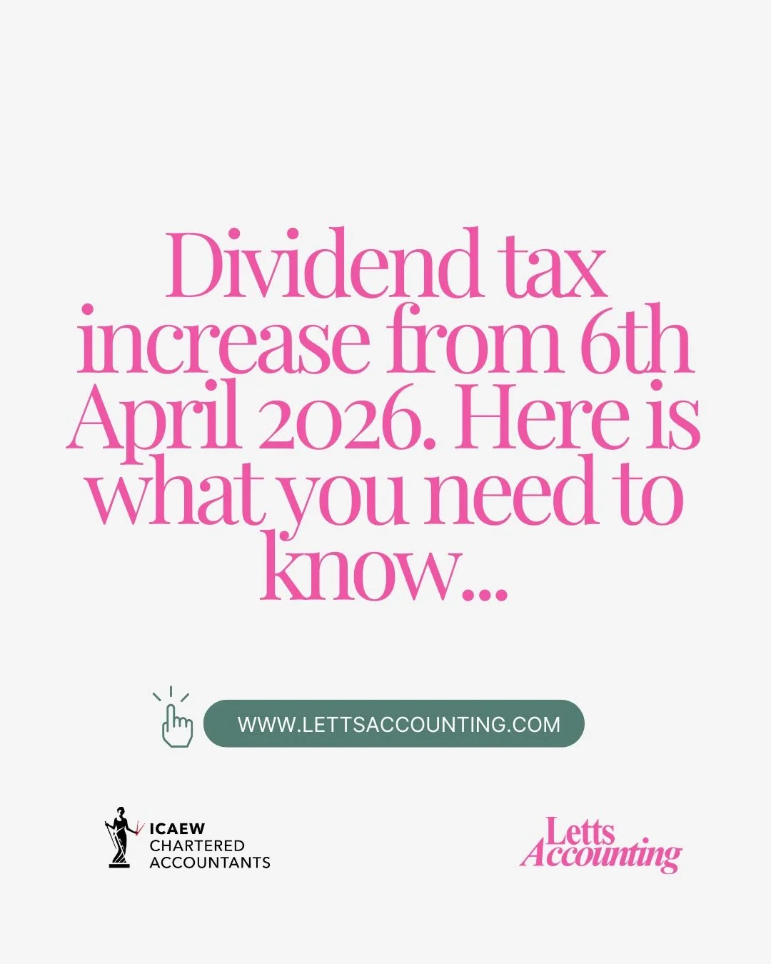 Thinking about taking dividends next year?
If you have spare room in your current tax bracket, taking a larger dividend before 5 April 2026 could save you tax. Dividend rates rise by 2% next year.
Talk to your accountant - or get in touch with us for