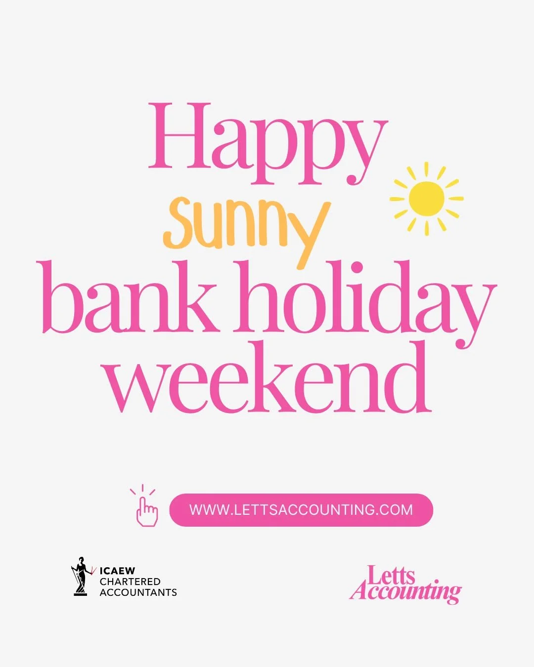 No accountancy talk - just a long weekend. 🌞

We all work hard so make the most of it. The sun is actually out in the UK&hellip; Get out there before it changes its mind! 

Have a great one from us at LettsAccounting. 

#BankHolidayWeekend #HappyWee