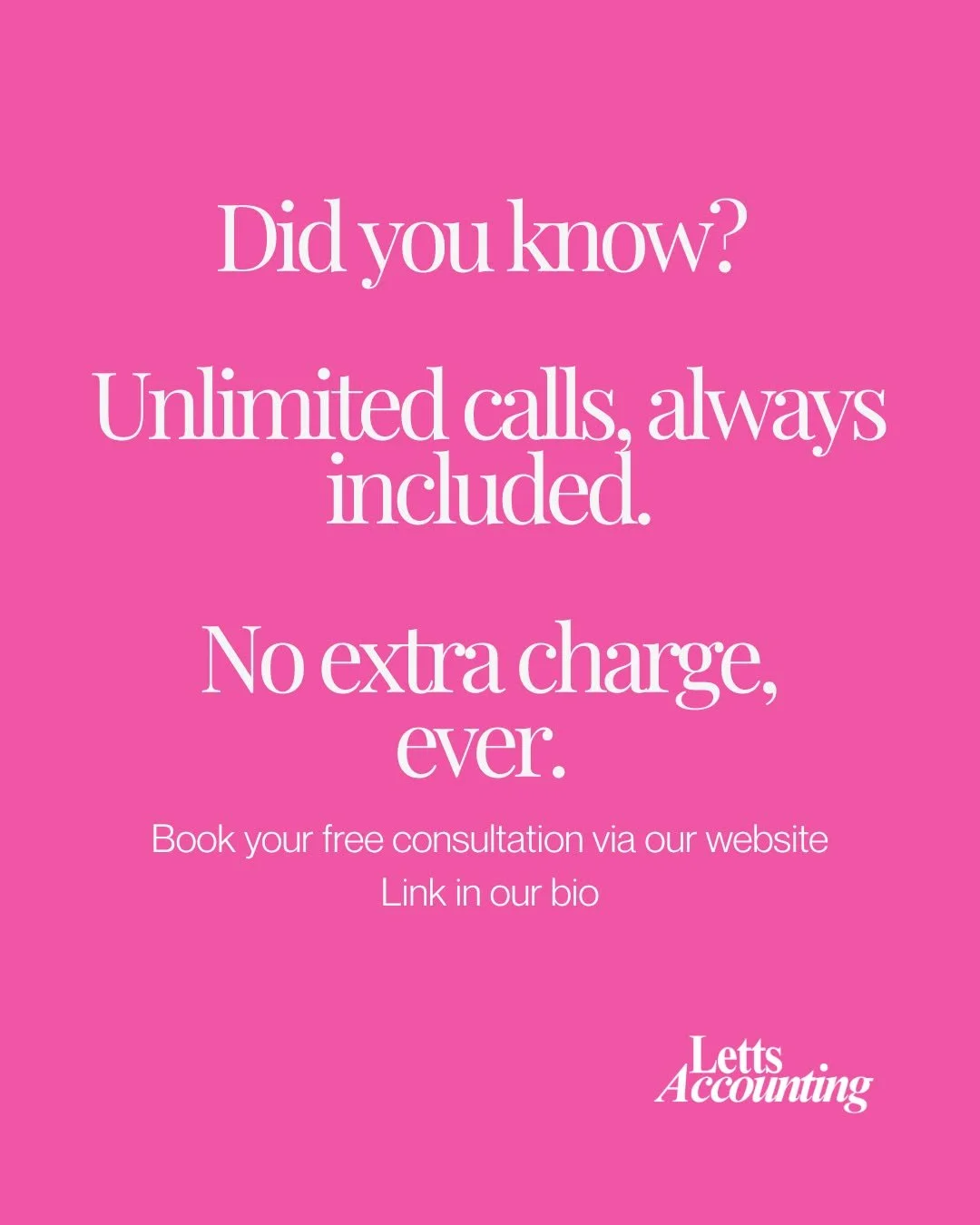 Unlimited calls. Zero extra charges. That's just how we work. 

Your questions matter, and we're always here to answer them - no clock-watching, no surprise bills.

Free consultation available now - link in bio.