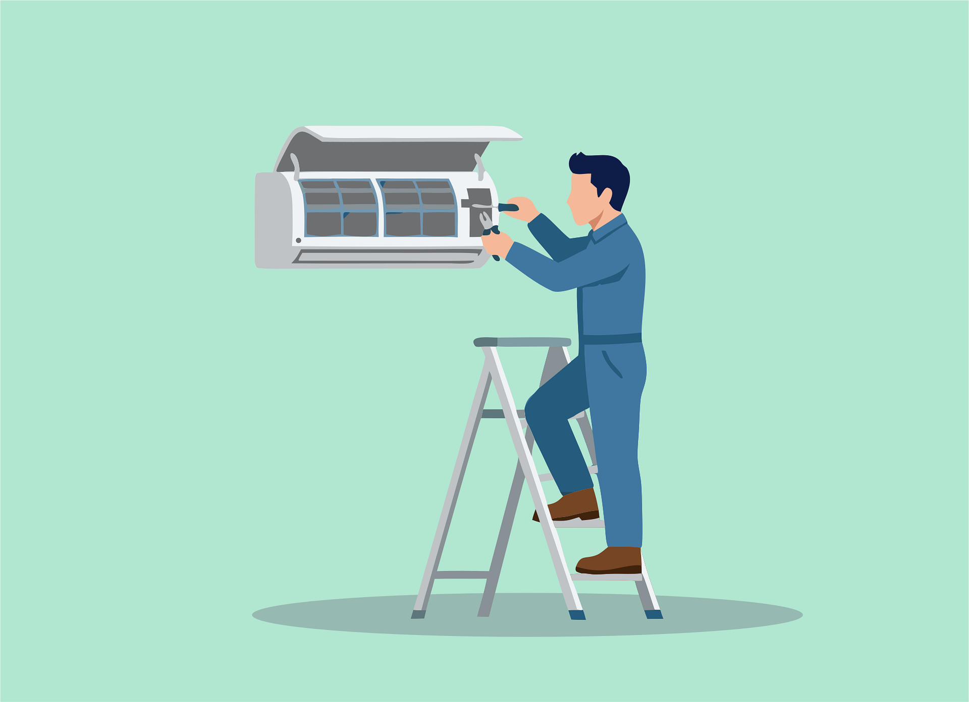 Air conditioning installer working on an indoor unit