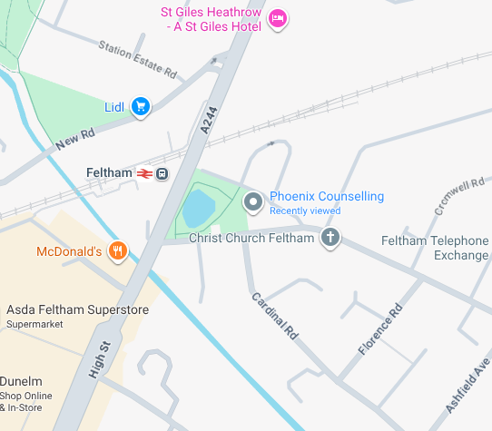 Map showing location of Phoenix House in Feltham.