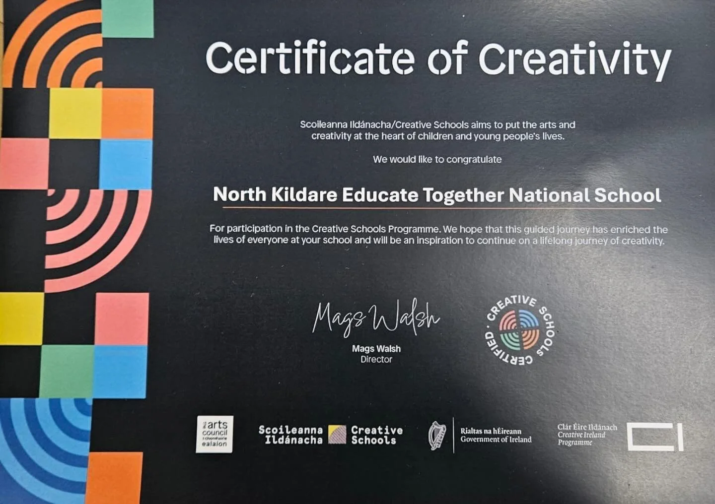 Today we received our official Certificate of Creativity in recognition of our participation in the 2 year Creative Schools Programme 🎉