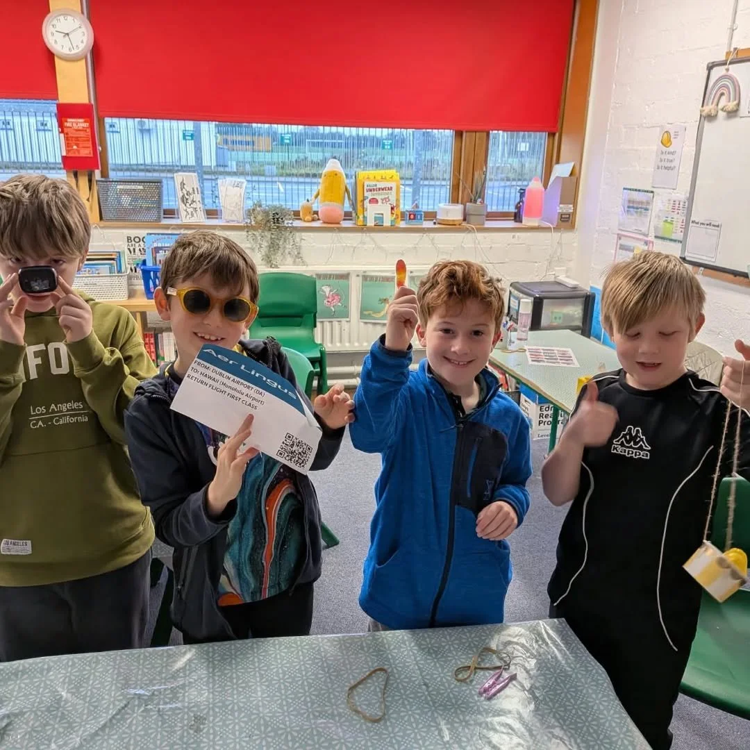 Some of Claire's 3rd class, tackling a STEM challenge together. We are working hard at listening to each other and building on each other's thinking. Mission accomplished!