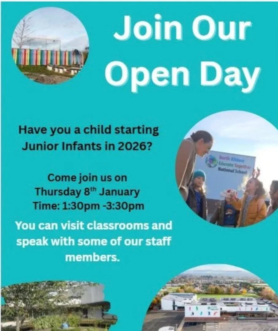 ✨ Open Day &ndash; Junior Infants 2026 ✨

Do you have a child starting Junior Infants in 2026?
Come and join us for our Open Day at North Kildare Educate Together National School 💙

📅 Thursday 8th January
⏰ 1:30pm &ndash; 3:30pm

👋 Visit our class