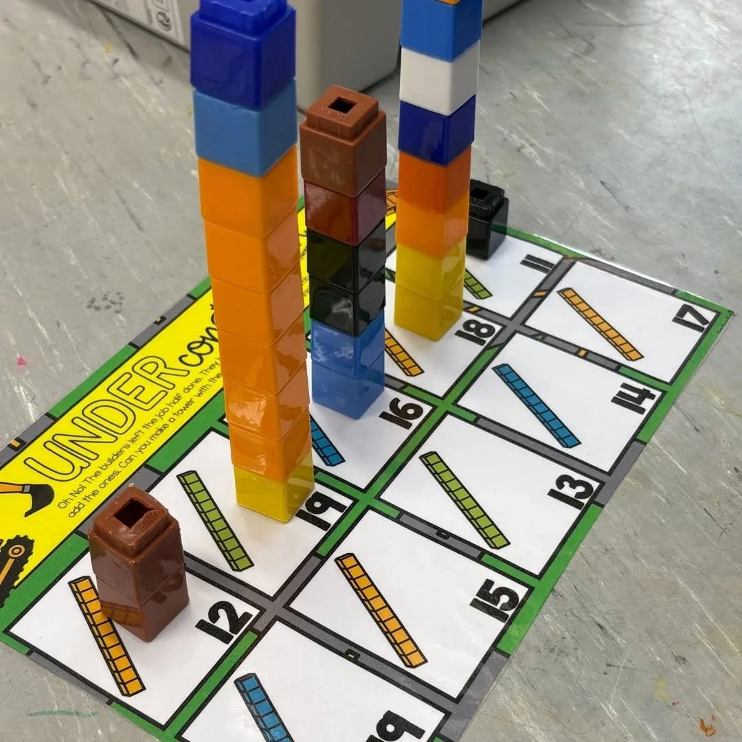 Senior Infants practicing teen numbers - under construction 🏗