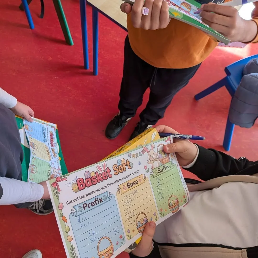 3rd class swapped the egg hunt for bases and affixes today! They've been exploring the meaningful parts of words- morphology!