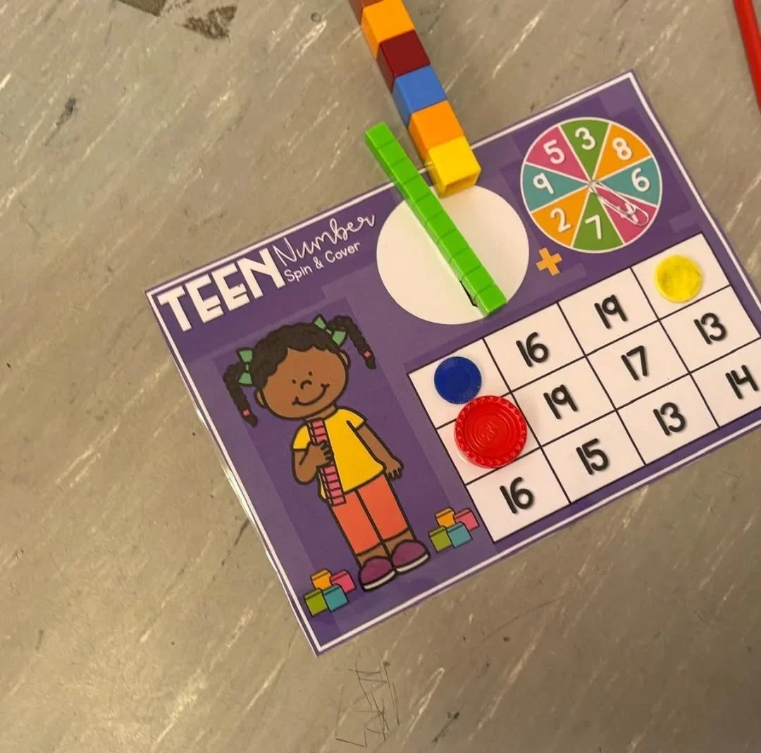 Orlaith's Senior Infants working on teen numbers during maths stations