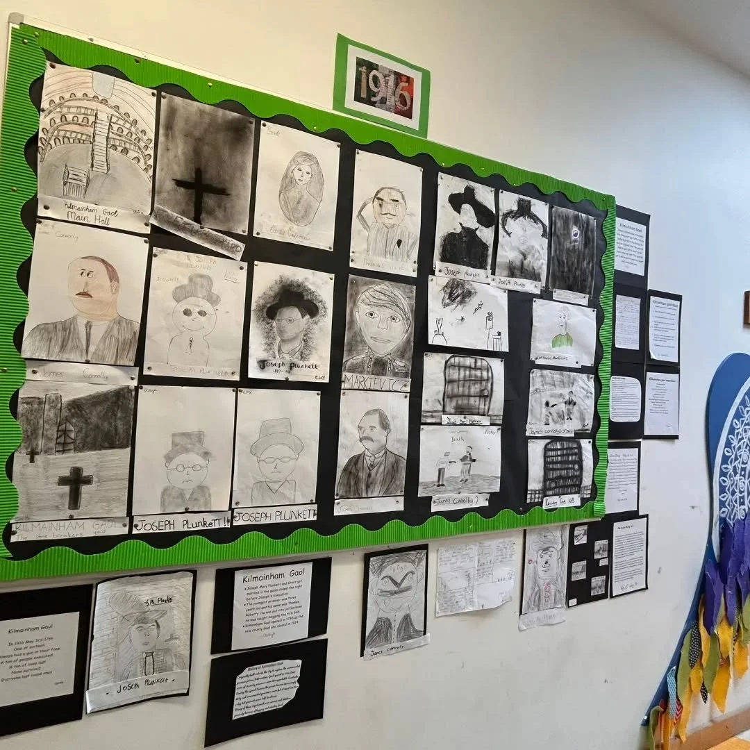 &Aacute;ine's 5th learnt lots about the Easter Rising over the past month and showed their learning through art and texts of their choice to show their creative side.  They particularly learnt lots from their visit to Kilmainham Gaol last month!