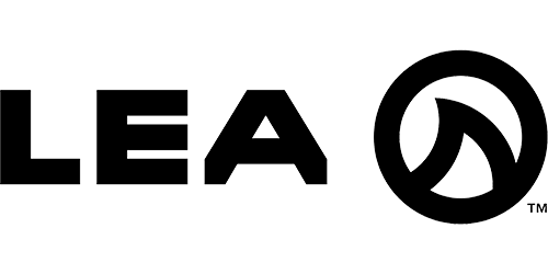 The word 'LEA' in white text with a stylized logo of a bird inside a circle to the right.