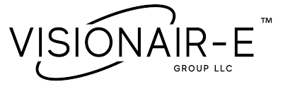 Visionair-E Group LLC logo with stylized text and curved line