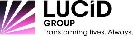 Logo of LUCD Group with a purple and black design