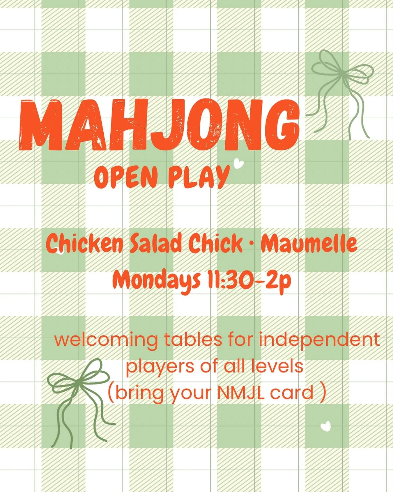 Another Monday of chicken salad with your Charleston. 

It&rsquo;s not too late to come on over and get a hand or two in during lunch, y&rsquo;all. 

#mahjonmondays #mahjong #mahjongg #mahjonggame #mahjongopenplay #mahjongtime