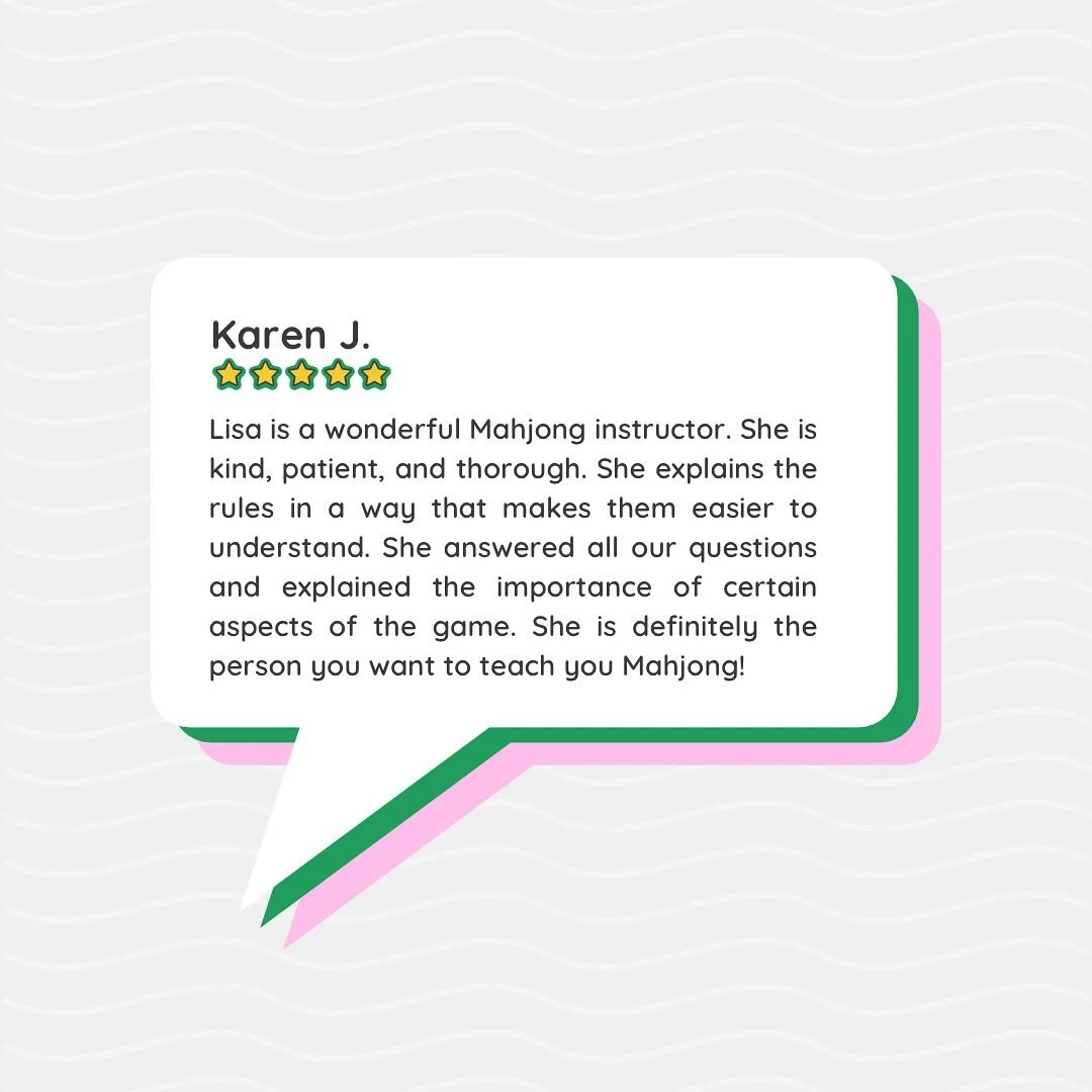 I appreciate the kind words, Karen! 

🎉She won the first mahj in her group&mdash;then won a concealed hand on her second night of play! 🎉

Are you ready to master mahjong? 

There&rsquo;s one more class series in October with a seat just for you. 
