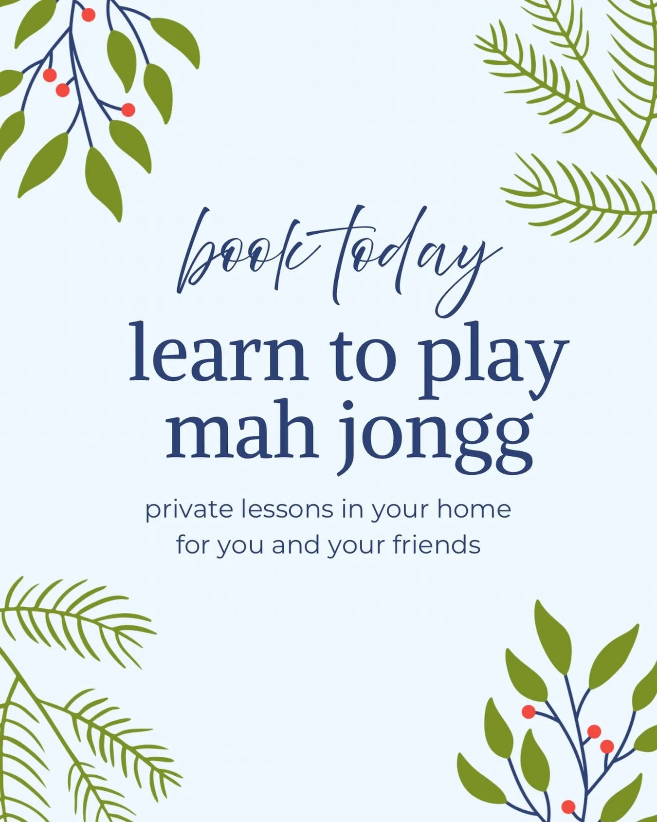 🗓️ I&rsquo;ve just released additional dates in my January calendar for private, in home lessons.

Get your besties together for an introduction to mah jongg that focuses on:

✨ understanding the annual card
✨ mastering the mechanics of gameplay
✨ r