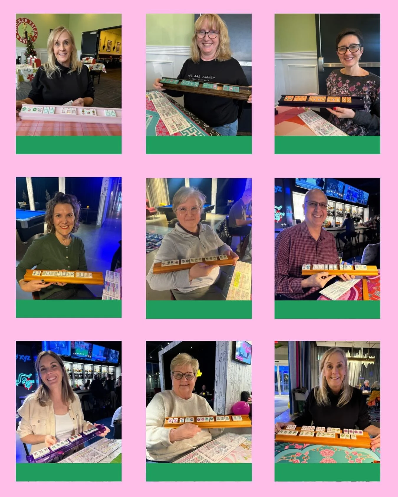 On Mondays, we&rsquo;re still getting our mahj on all day long.

Pop in at lunch:

📍 Chicken Salad Chick &bull; Maumelle
🕰️ 11:30-2p; play begins at noon

or spend happy hour at the hottest hotel bar in WLR:

📍WXYZ Bar at Aloft Hotel &bull; Rahlin