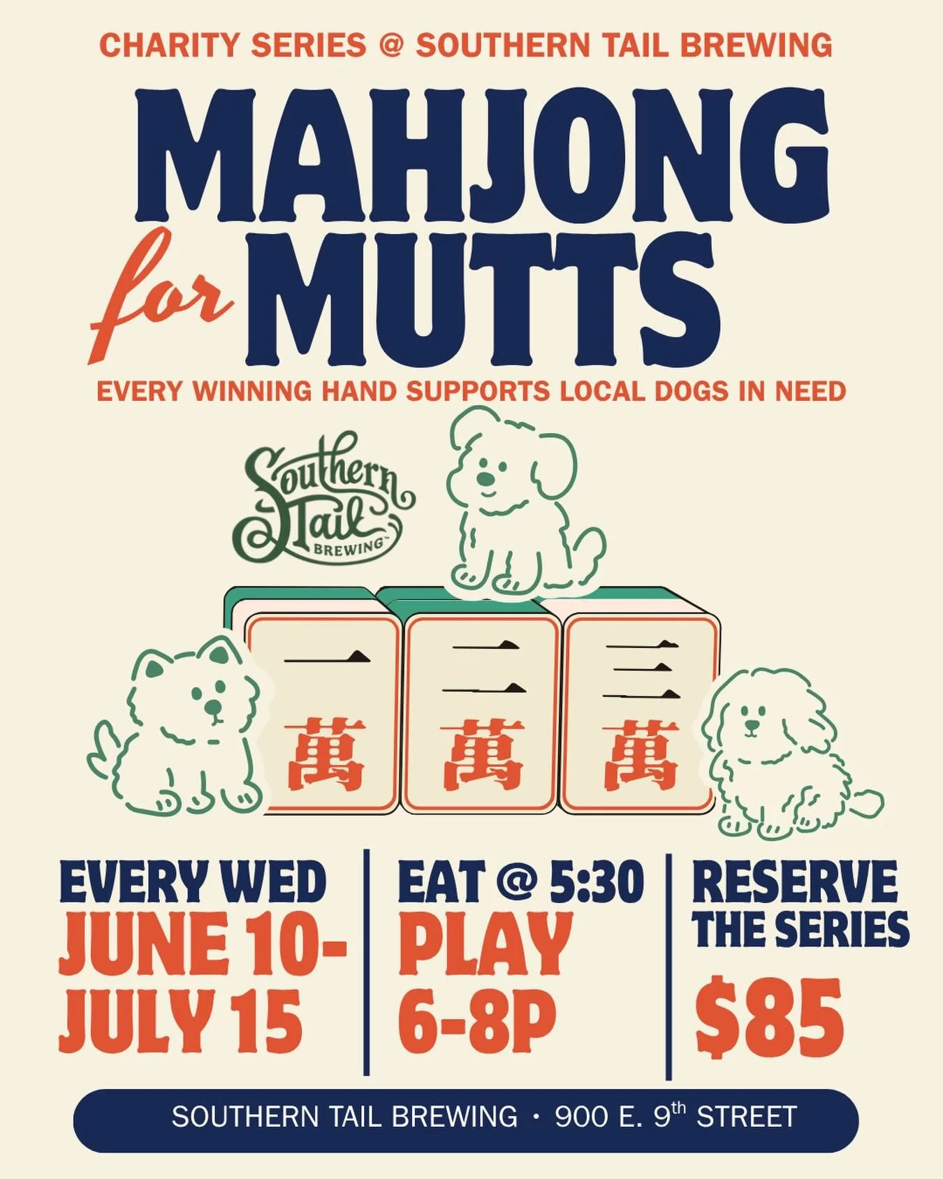 🐾 Eat, drink, and clack the tiles with friends while supporting local dogs in need. 🐾

Join us at @southerntailbrewing for six weeks of friendly competition, community, and genuinely ridiculous recognition of  hands well played.

For every mahjong 