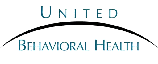 Logo for United Behavioral Health with stylized text and a curved line.