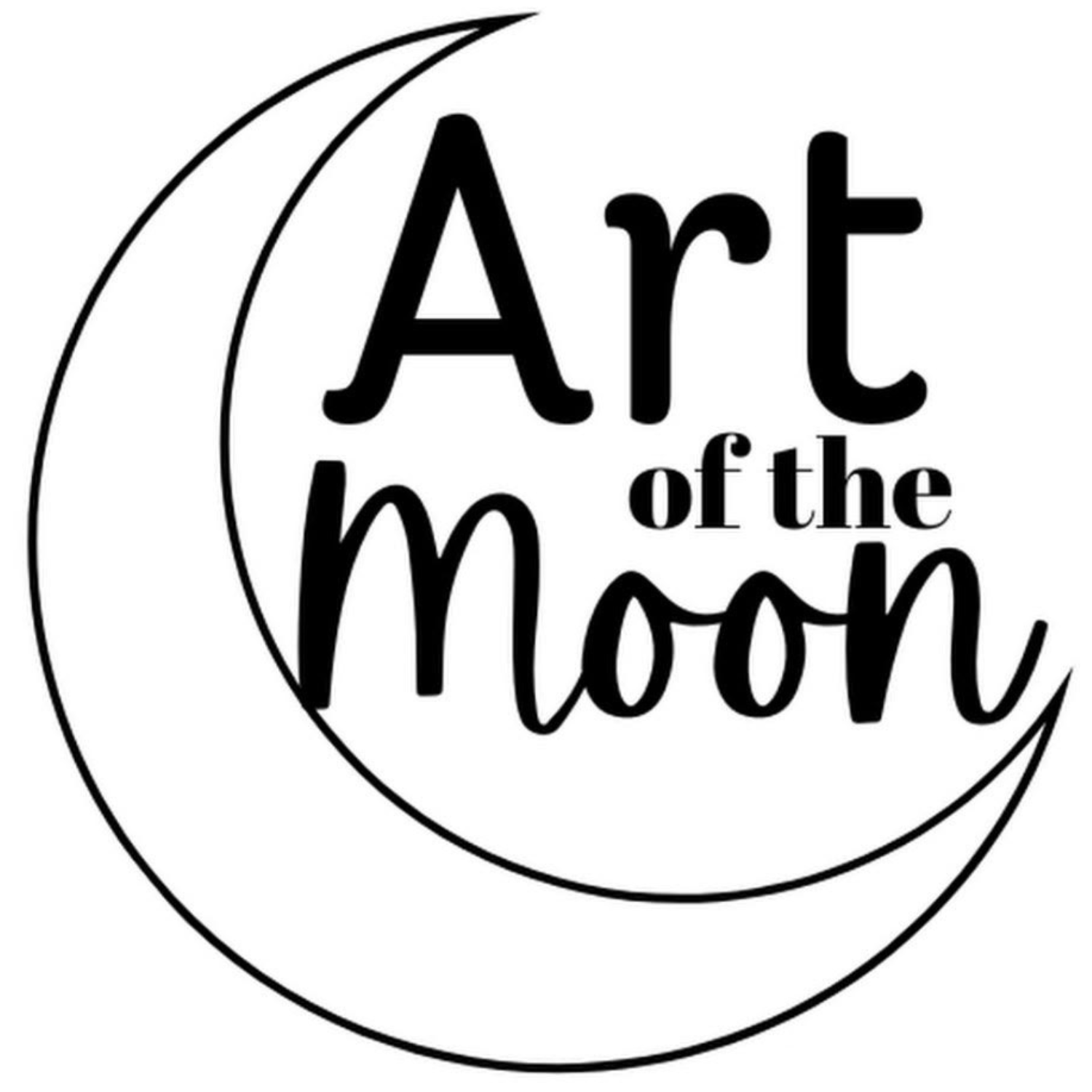Black and white logo with the text 'Art of the Moon' surrounding a crescent moon outline.
