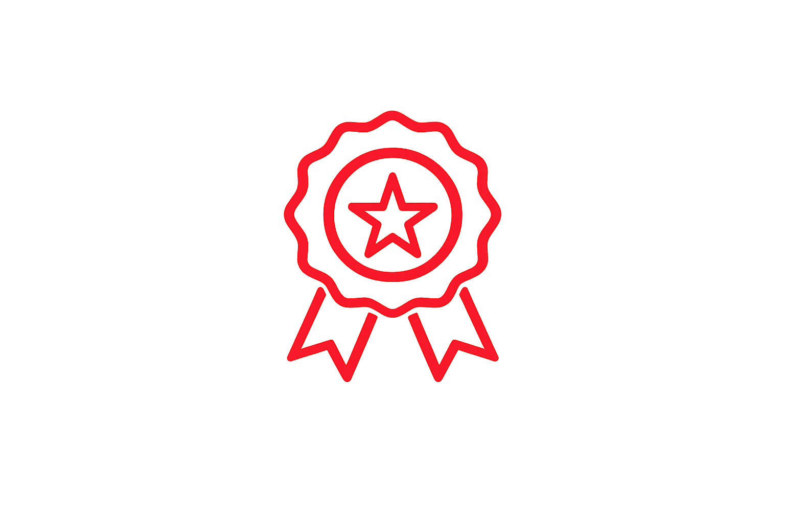 Red neon outline of an award ribbon with a star in the center.