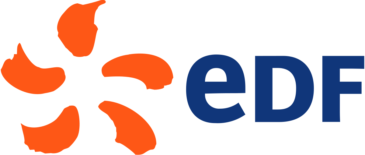 The logo of the Environmental Defense Fund (EDF) featuring a stylized orange and black flower design with the text 'EDF' in blue next to it.