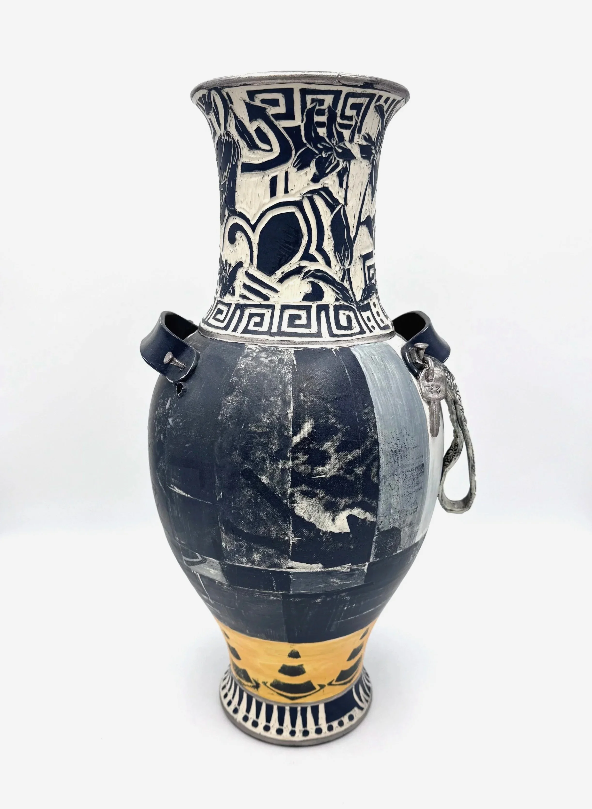  Lateral , 2024, 
Ceramic, glaze & white gold luster, 
11" x 10" x 19"
