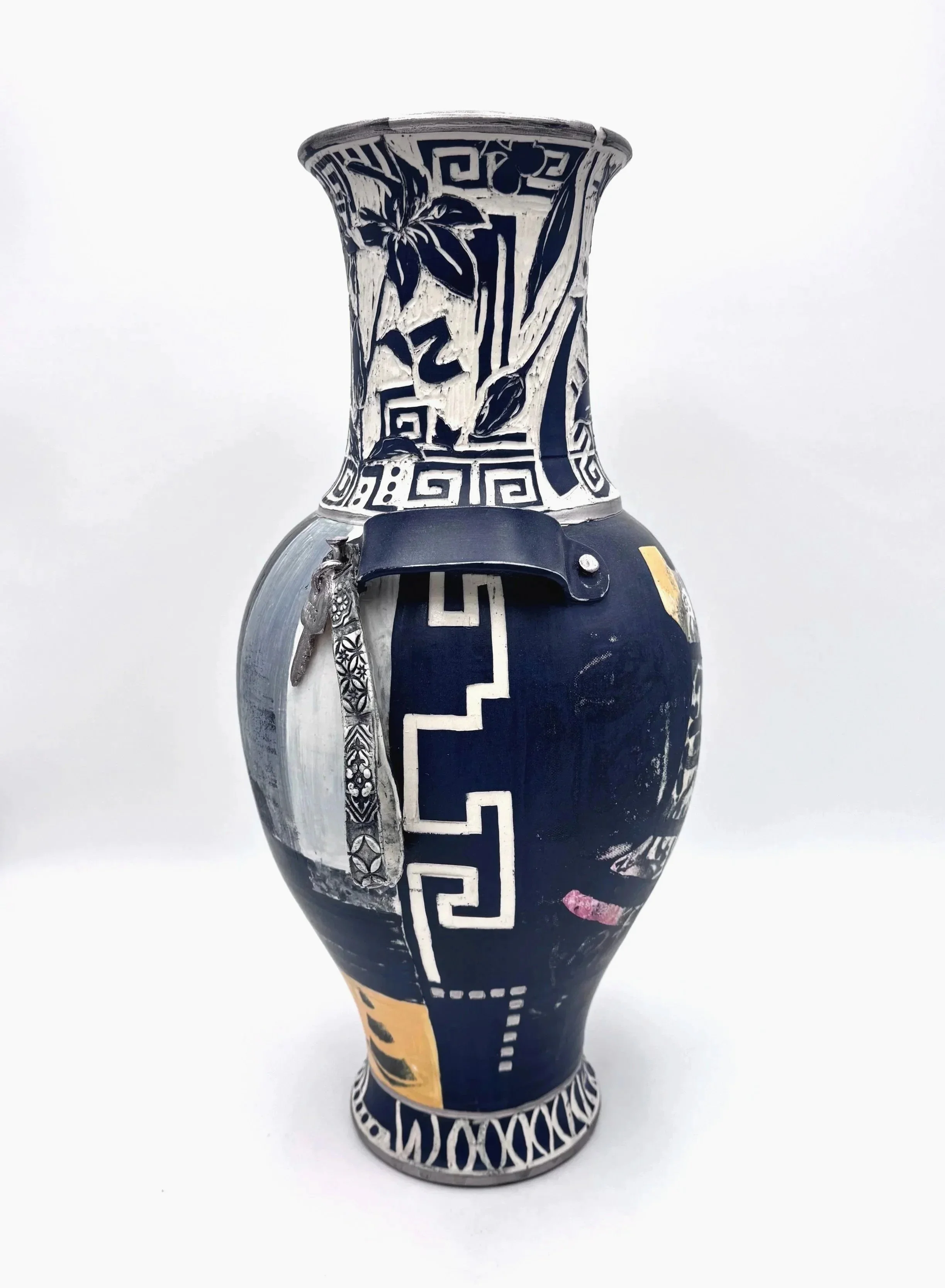  Lateral , 2024, 
Ceramic, glaze & white gold luster, 
11" x 10" x 19"