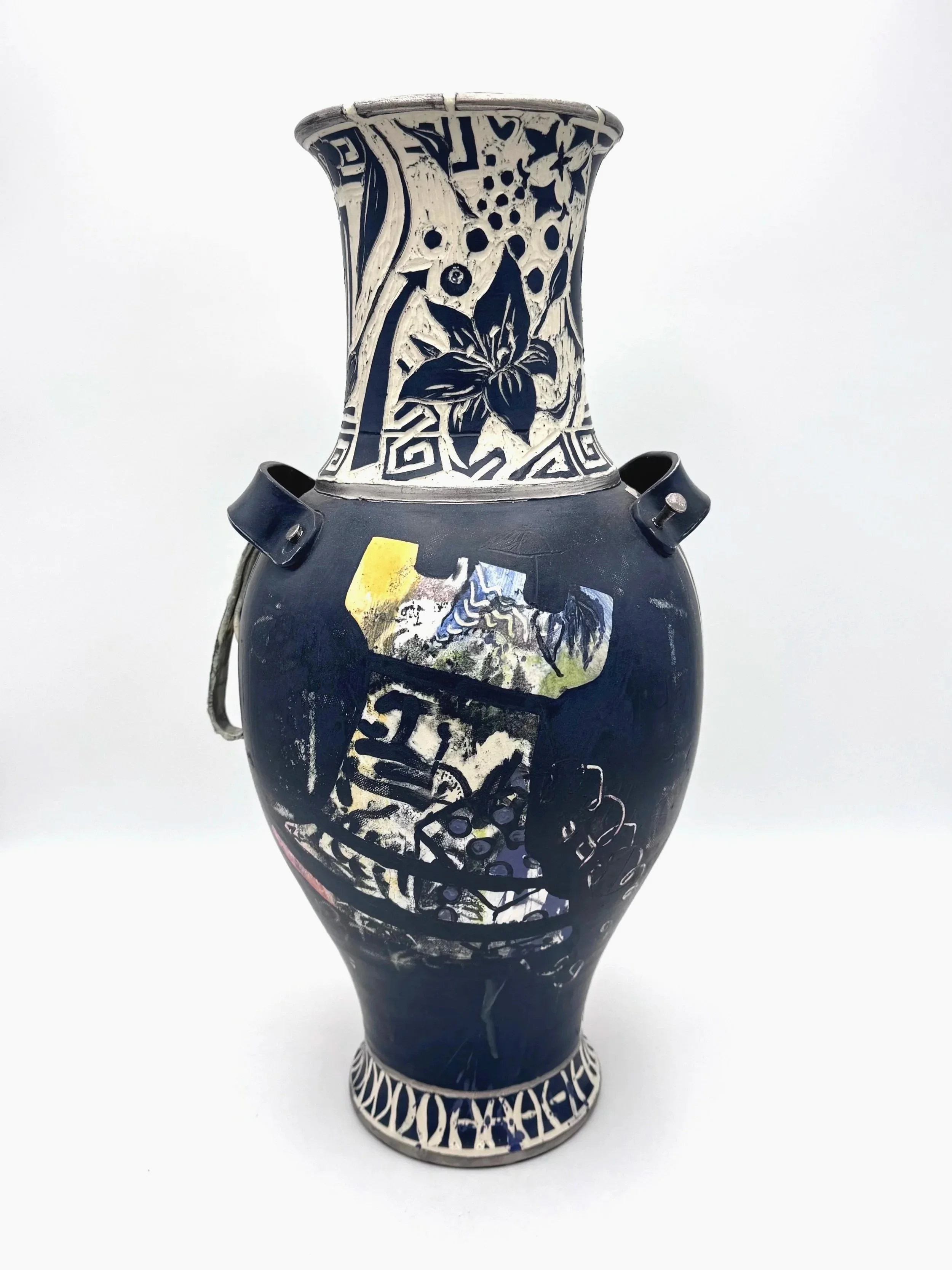  Lateral , 2024, 
Ceramic, glaze & white gold luster, 
11" x 10" x 19"