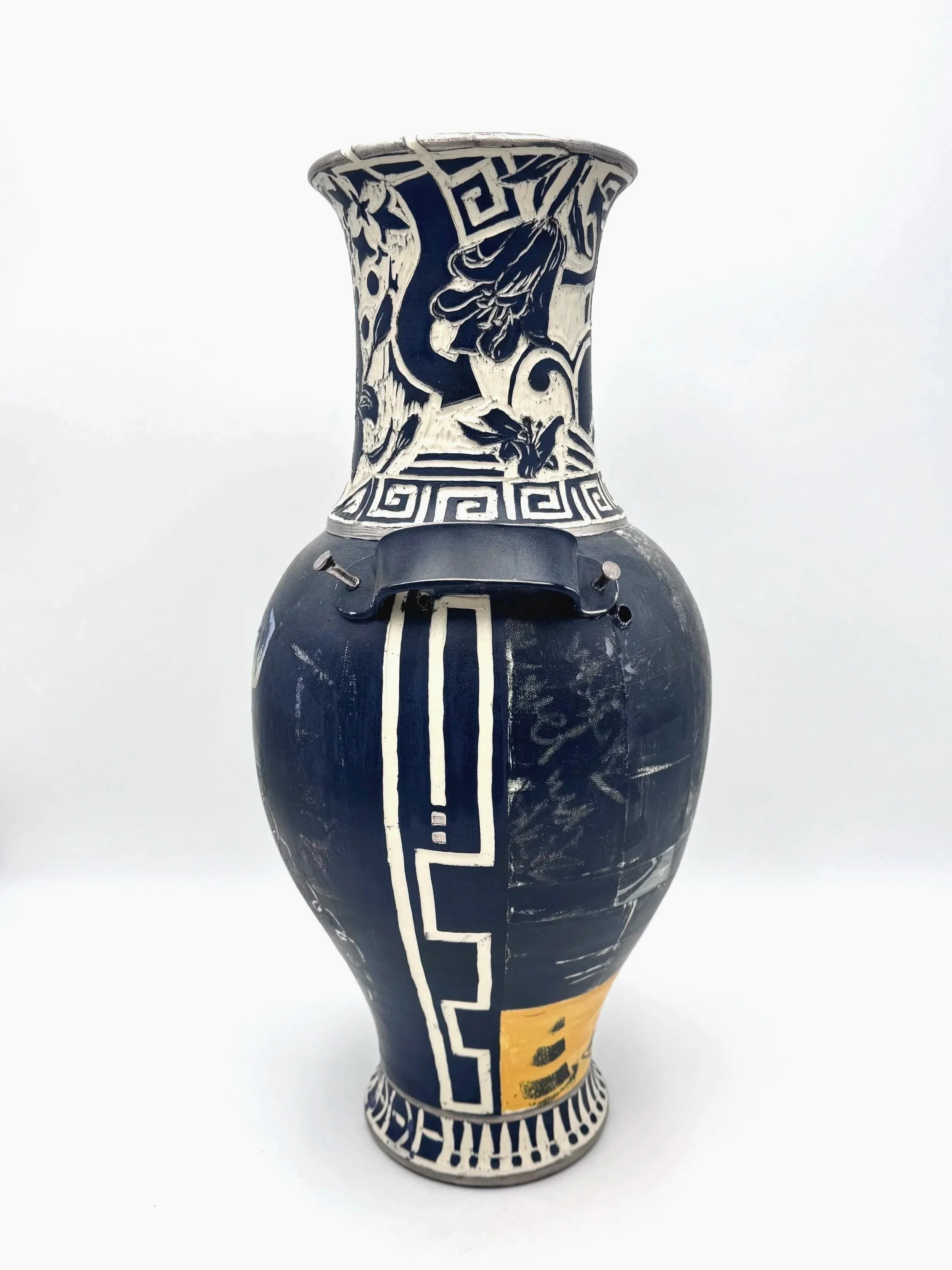  Lateral , 2024, 
Ceramic, glaze & white gold luster, 
11" x 10" x 19"