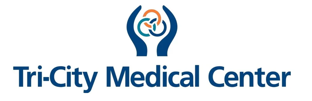 Logo for Tri-City Medical Center featuring two hands holding a circular symbol.