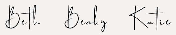 Handwritten names: Beth, Becky, Katie
