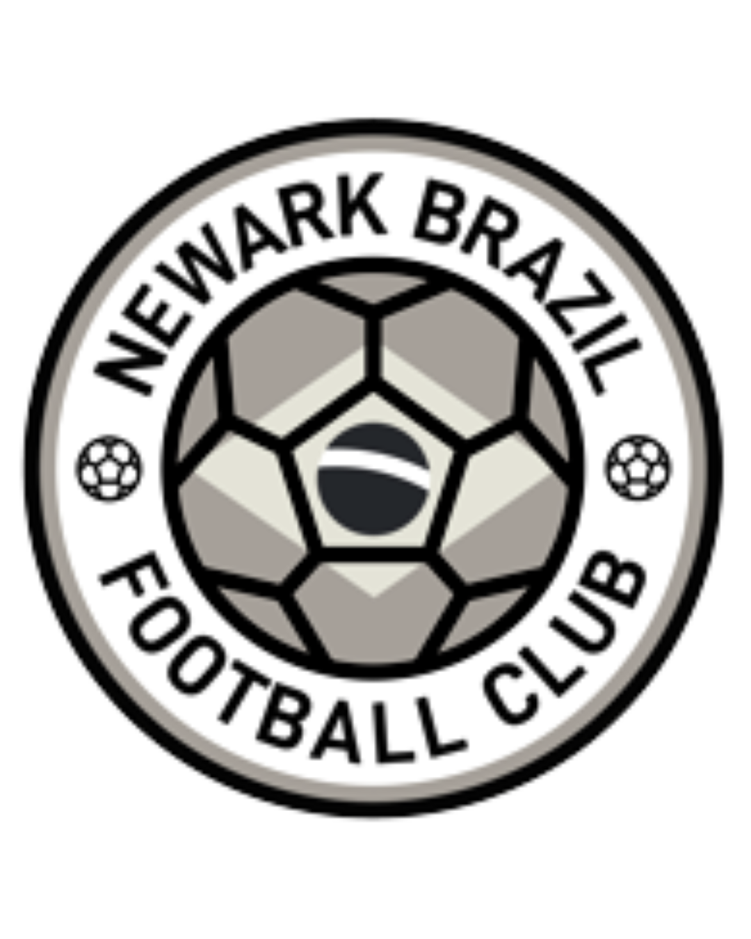 Logo of the New Mark Brazil Football Club featuring a stylized soccer ball with a black and white wave pattern in the center, surrounded by text in a circular layout.