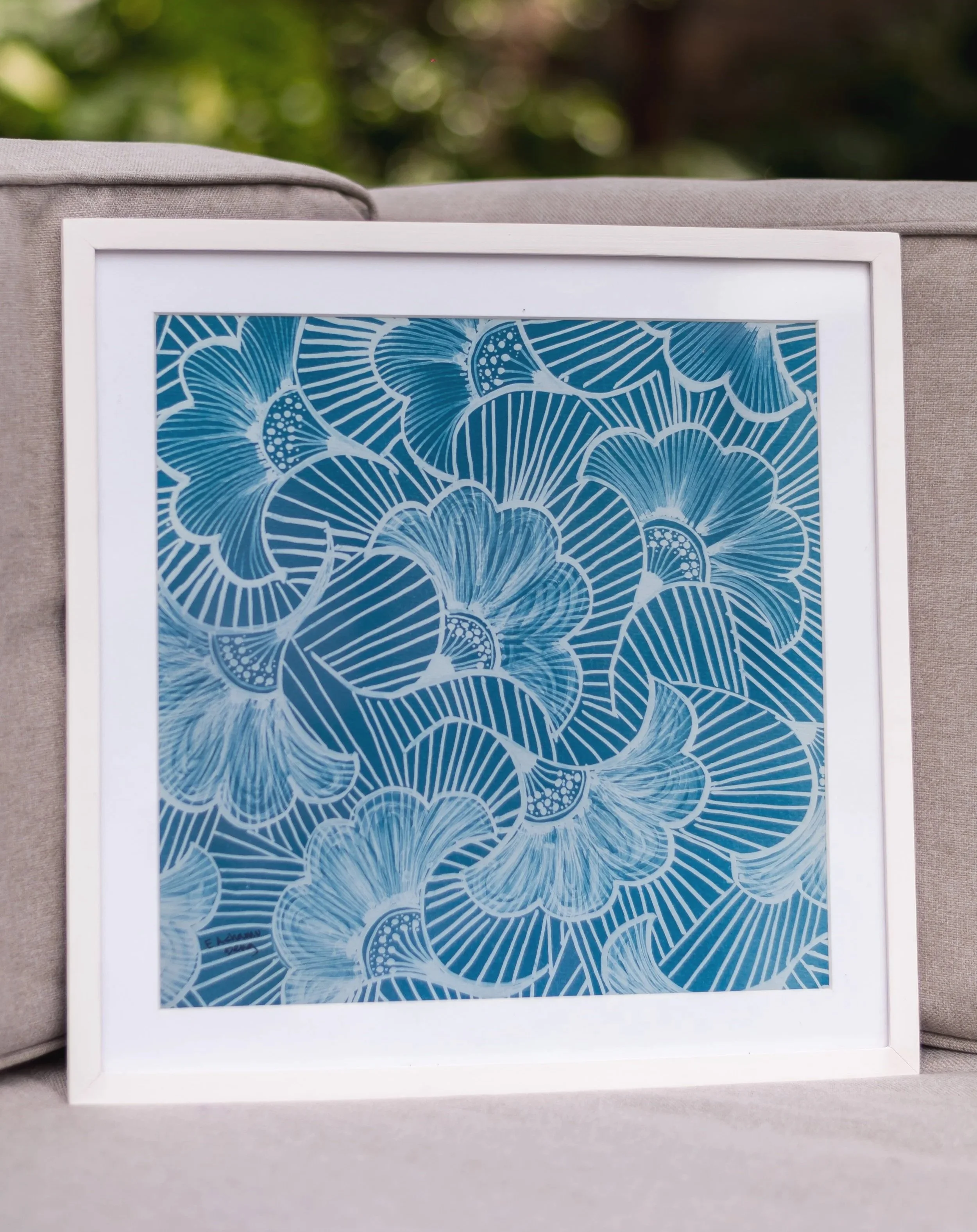 Elizabeth Ashamu Deng, Wedding Flowers, 2021. Cyanotype print on watercolor paper, 30 cm × 30 cm.