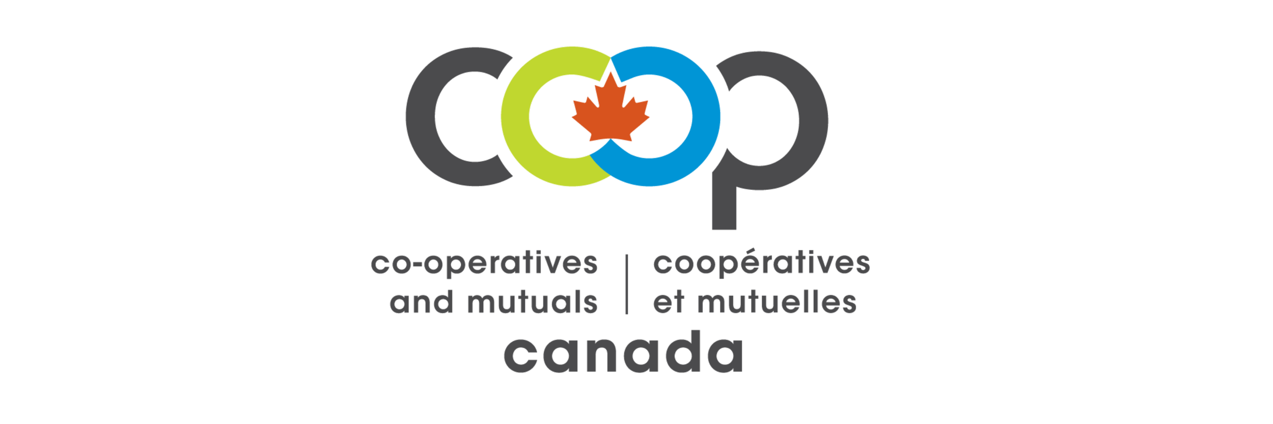 Logo of Co-operatives and Mutuals Canada featuring interconnected circles, a maple leaf, and text in English and French.