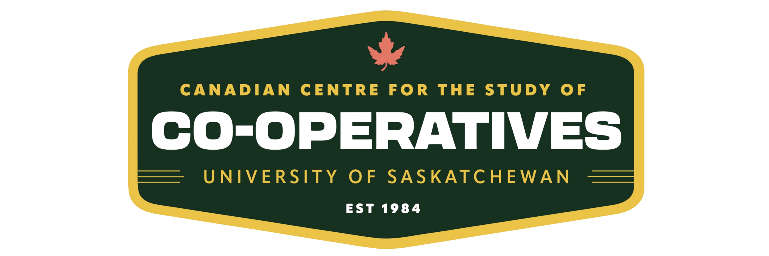 Logo of the Canadian Centre for the Study of Co-operatives at the University of Saskatchewan with a green background, yellow border, and a red maple leaf at the top.