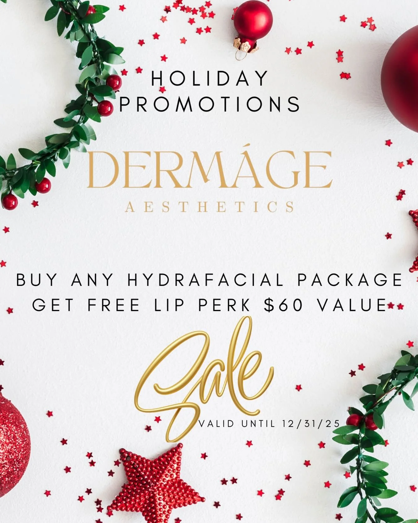 ✨ HOLIDAY GLOW, ON US ✨

This season, we&rsquo;re giving your skin (and lips) a little extra love 💋
Buy ANY Hydrafacial&reg; package and receive a FREE Lip Perk &mdash; a $60 value 🎁

Because glowing skin deserves perfectly hydrated, plump lips to 
