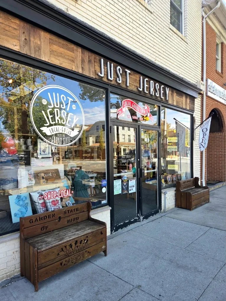 Just Jersey storefront in downtown Morristown, NJ, featuring locally made gifts and artisan goods