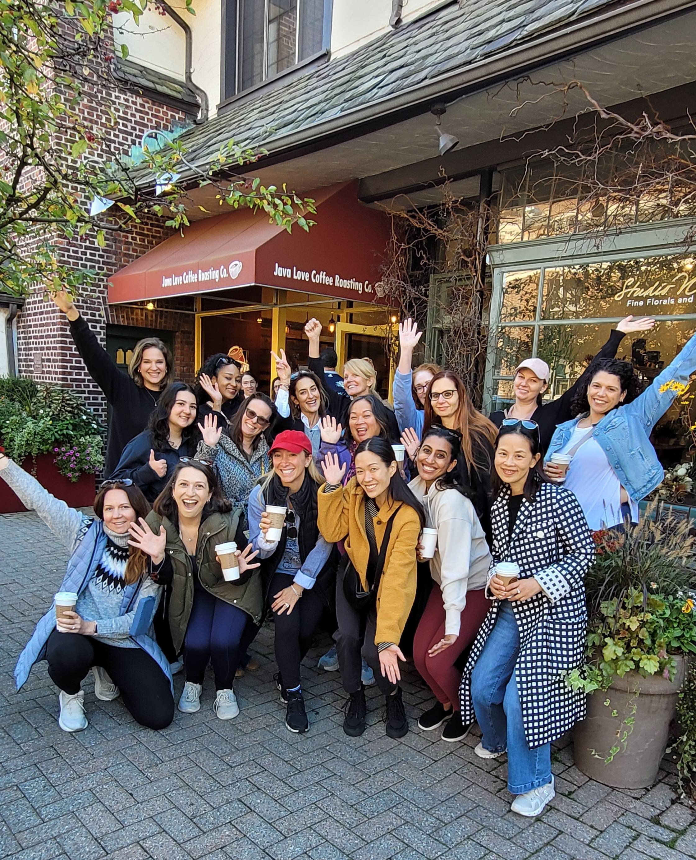 Group photo of women entrepreneurs outside Java Love in Upper Montclair, NJ