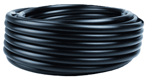 Coiled black rubber or plastic tubing