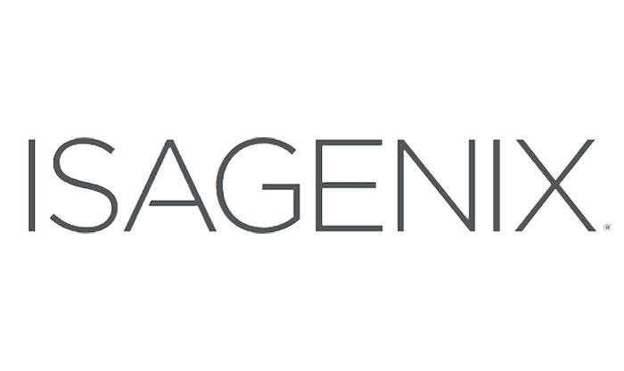 ISAGENIX logo in grey text