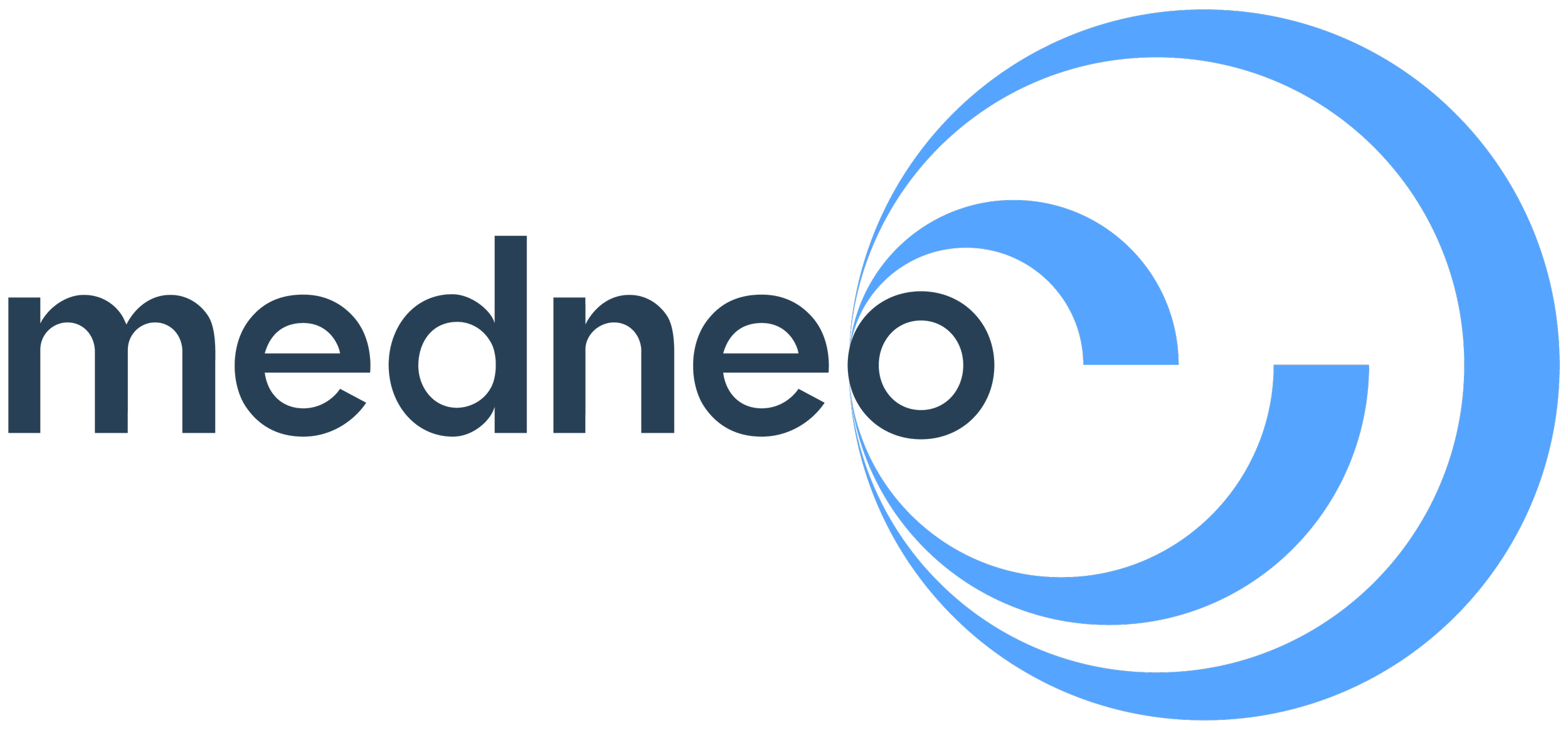 Logo of Medneo with black text and a blue concentric circle design.