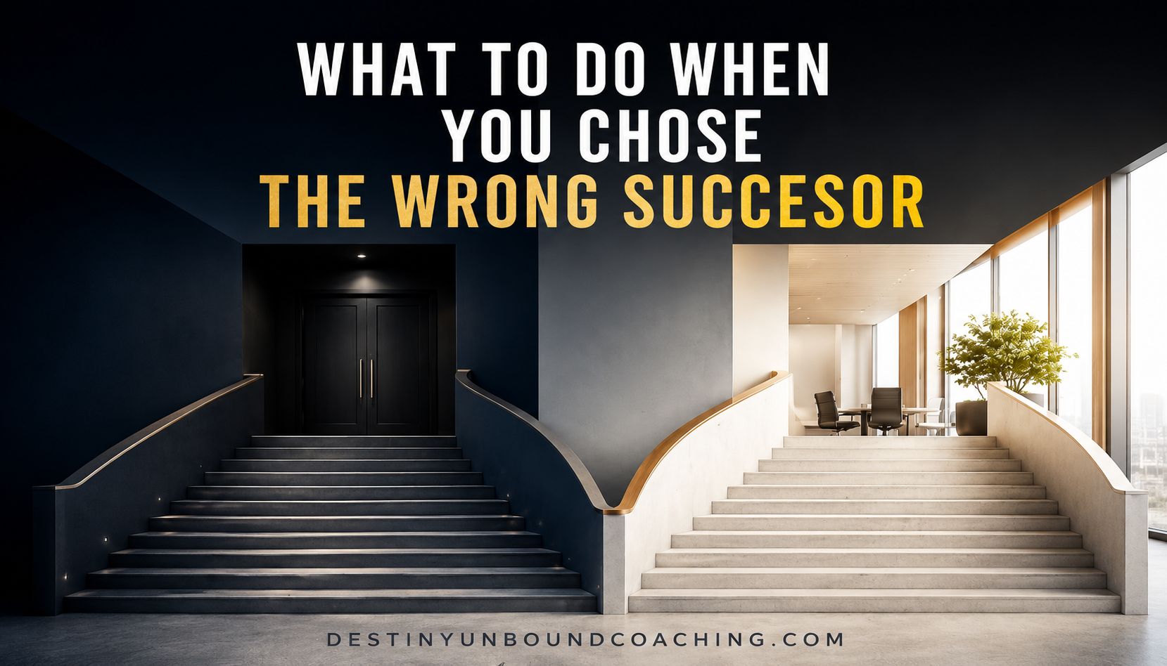 Two staircases leading to different business futures symbolizing choosing the wrong successor in a family business.