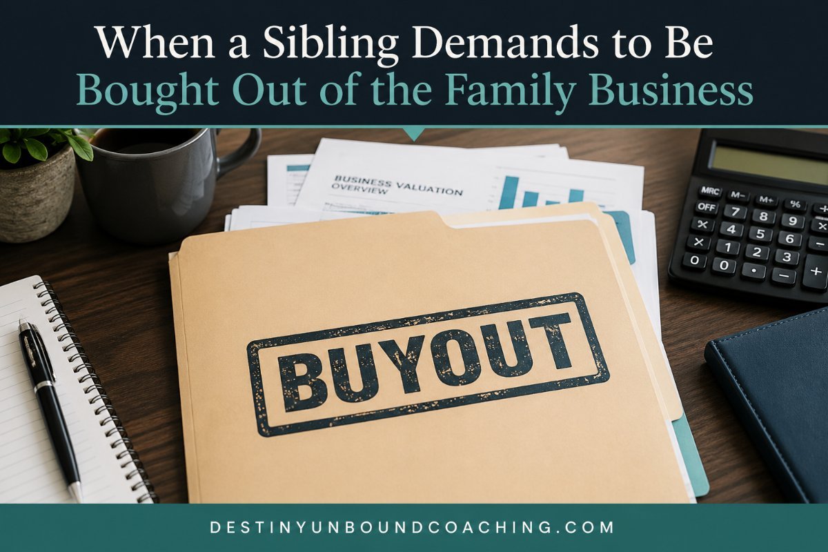 Three manila folders representing a sibling buyout demand in a family business