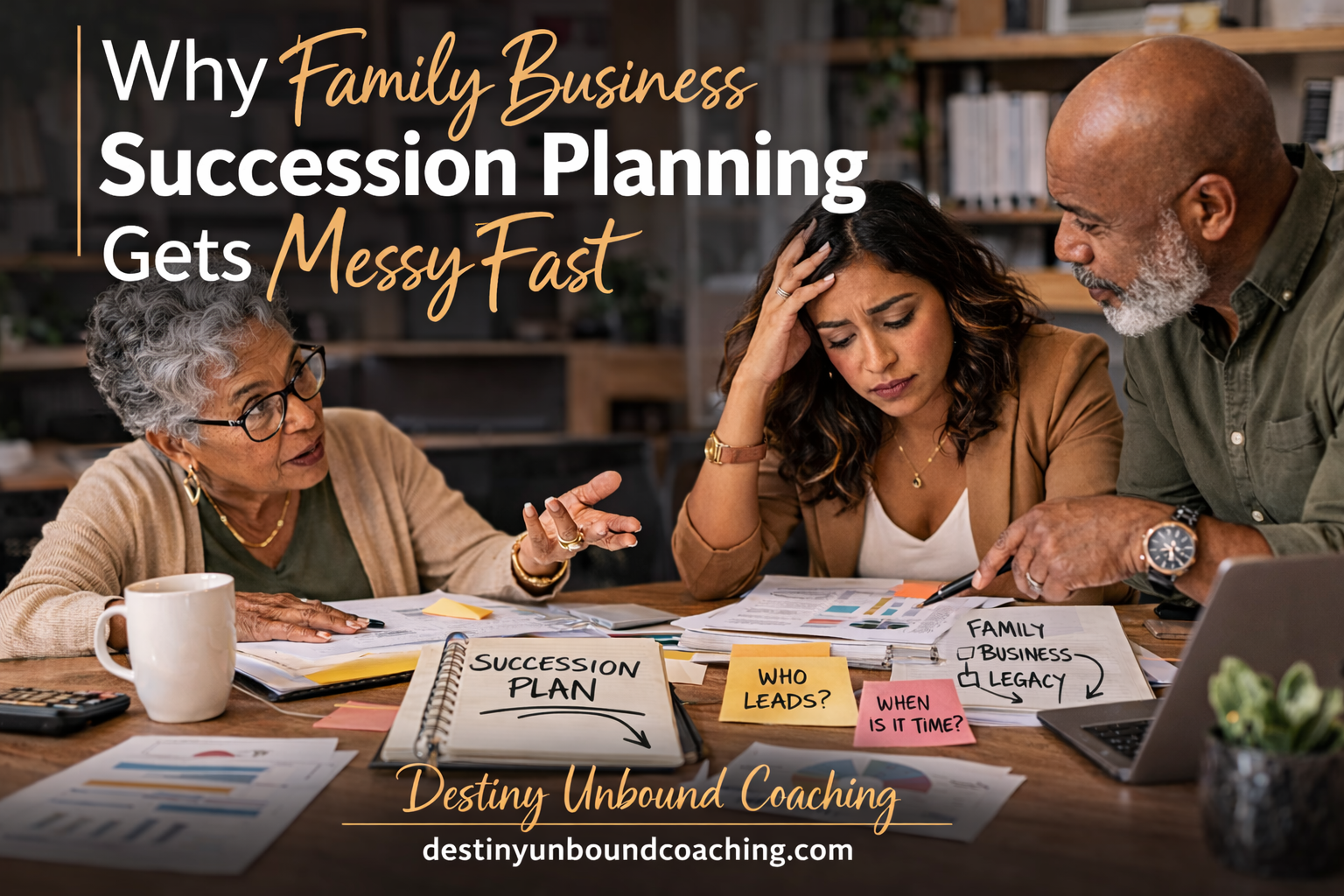 Family discussing succession planning challenges and leadership transition issues in a multi generation family business