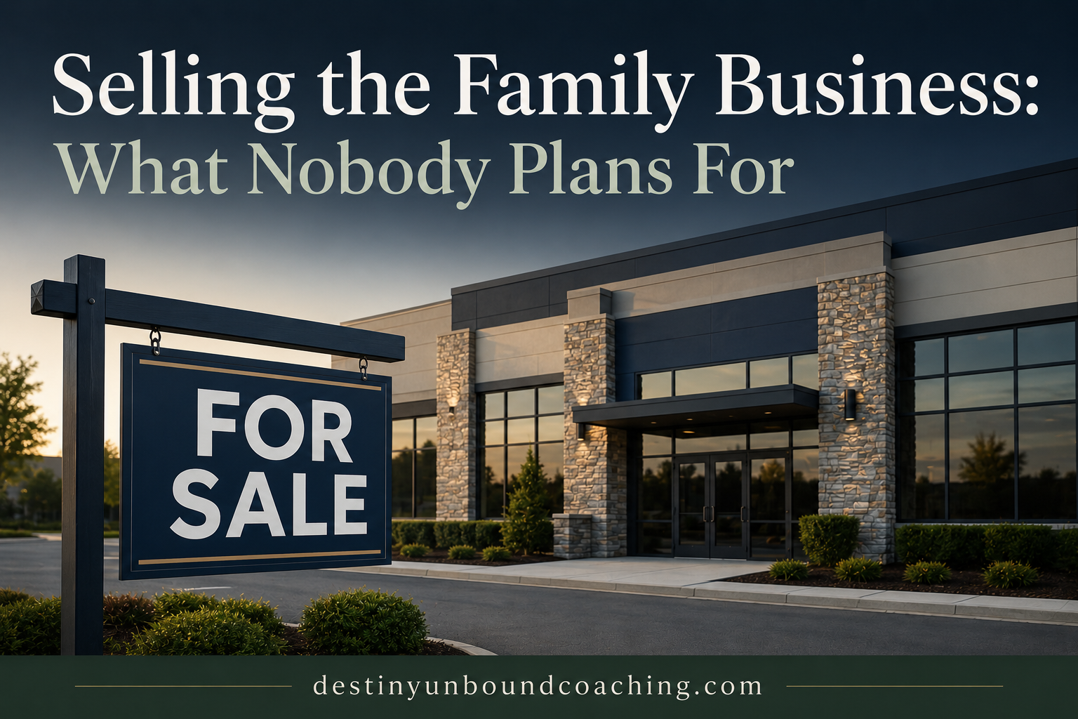 Commercial building with a prominent For Sale sign representing the sale of a family business.