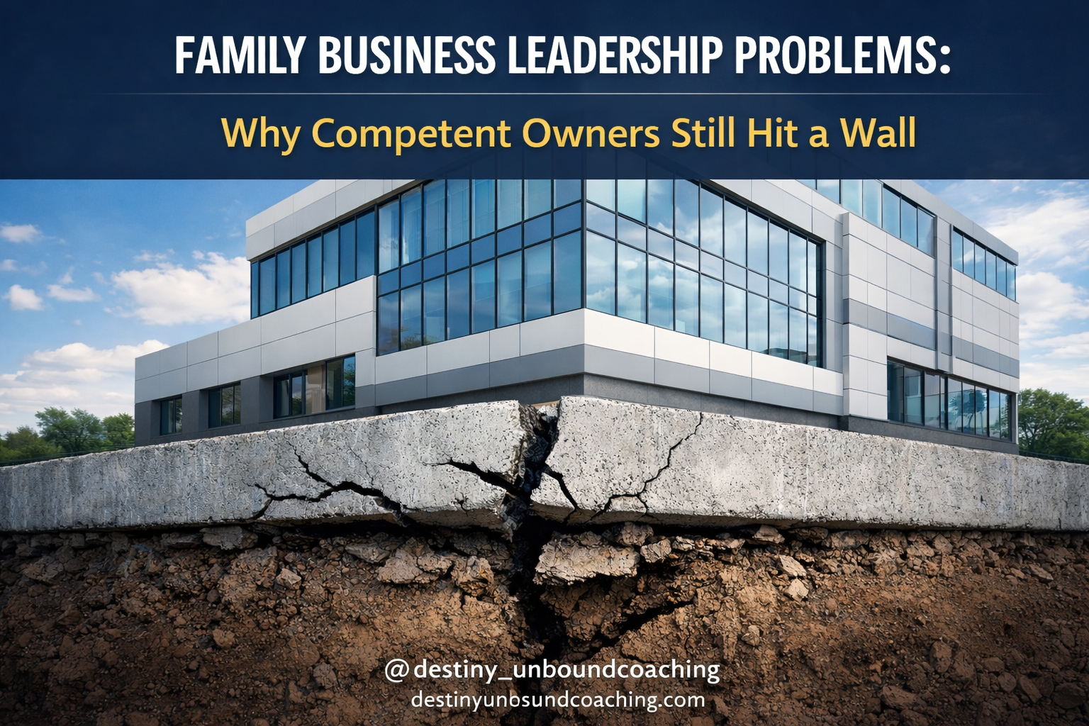 Family business leadership problems visual showing strong building with cracked foundation representing hidden structural issues in leadership