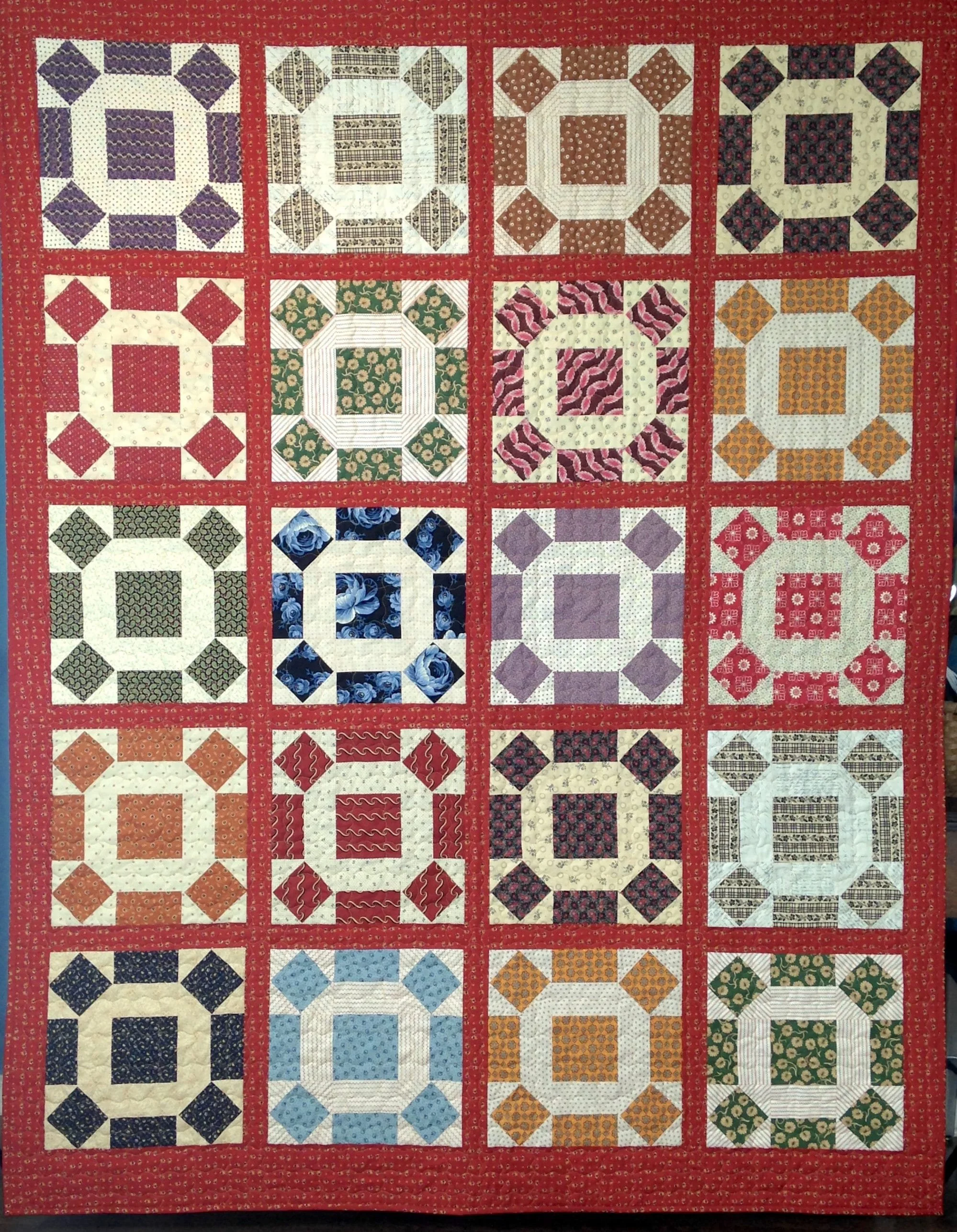 Handmade Patchwork Twin Size Quilt - Rolling Stone - 19th Century Civil War Era Prints