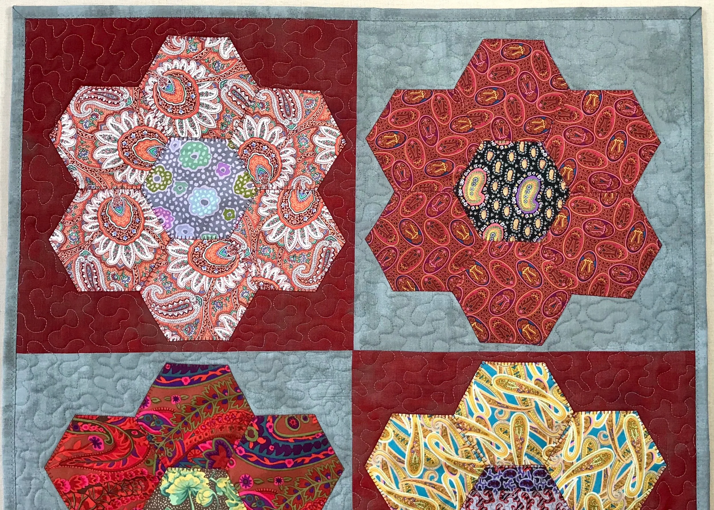 quilted Euro sham for sale - red and gray