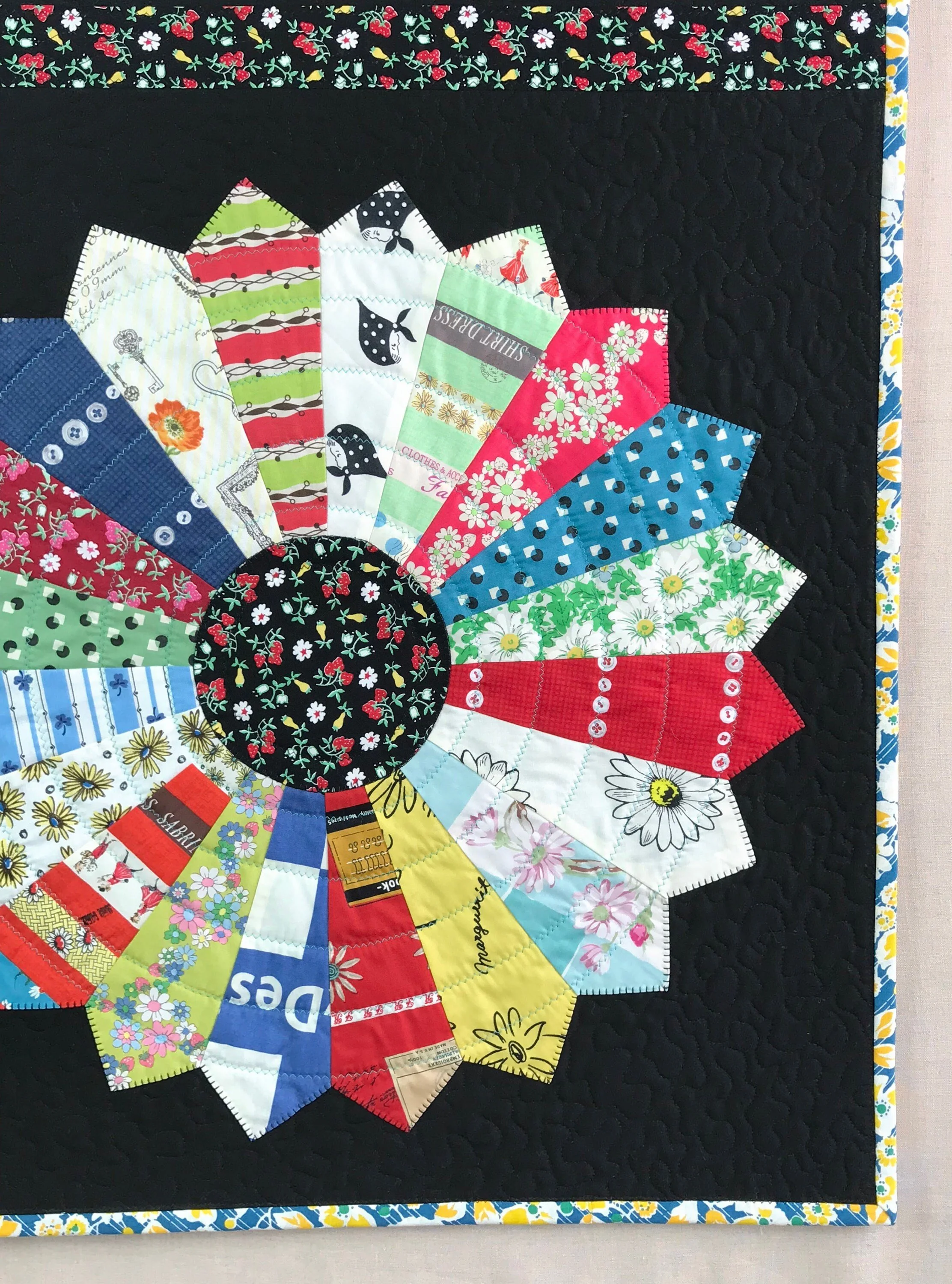 Dresden plate baby quilt made with Yuwa fabrics
