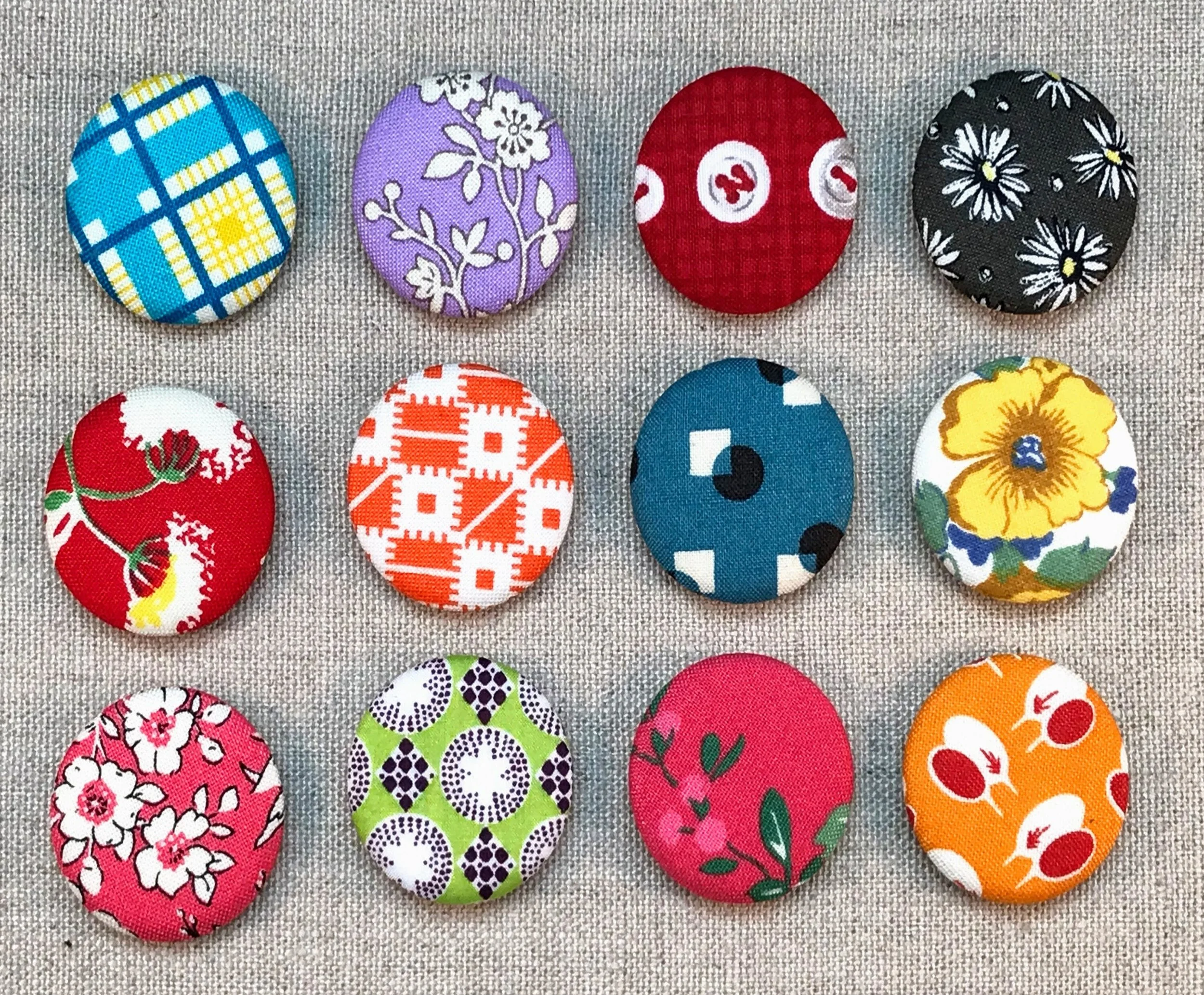 Fabric Covered Button Magnets - Set of 12 - Reproduction Feedsack Fabrics