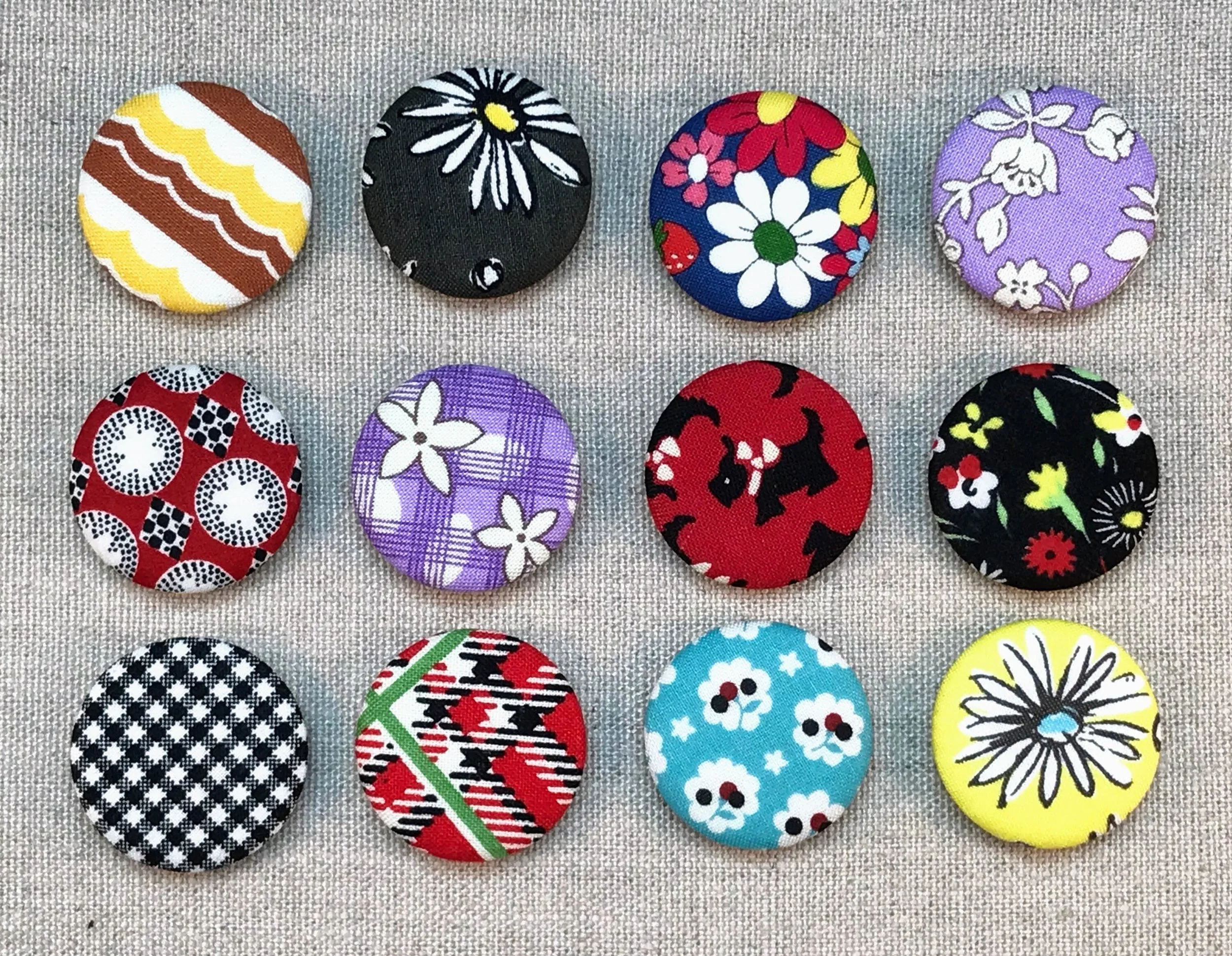 Fabric Covered Button Magnets - Set of 12 - Reproduction Feedsack Fabrics